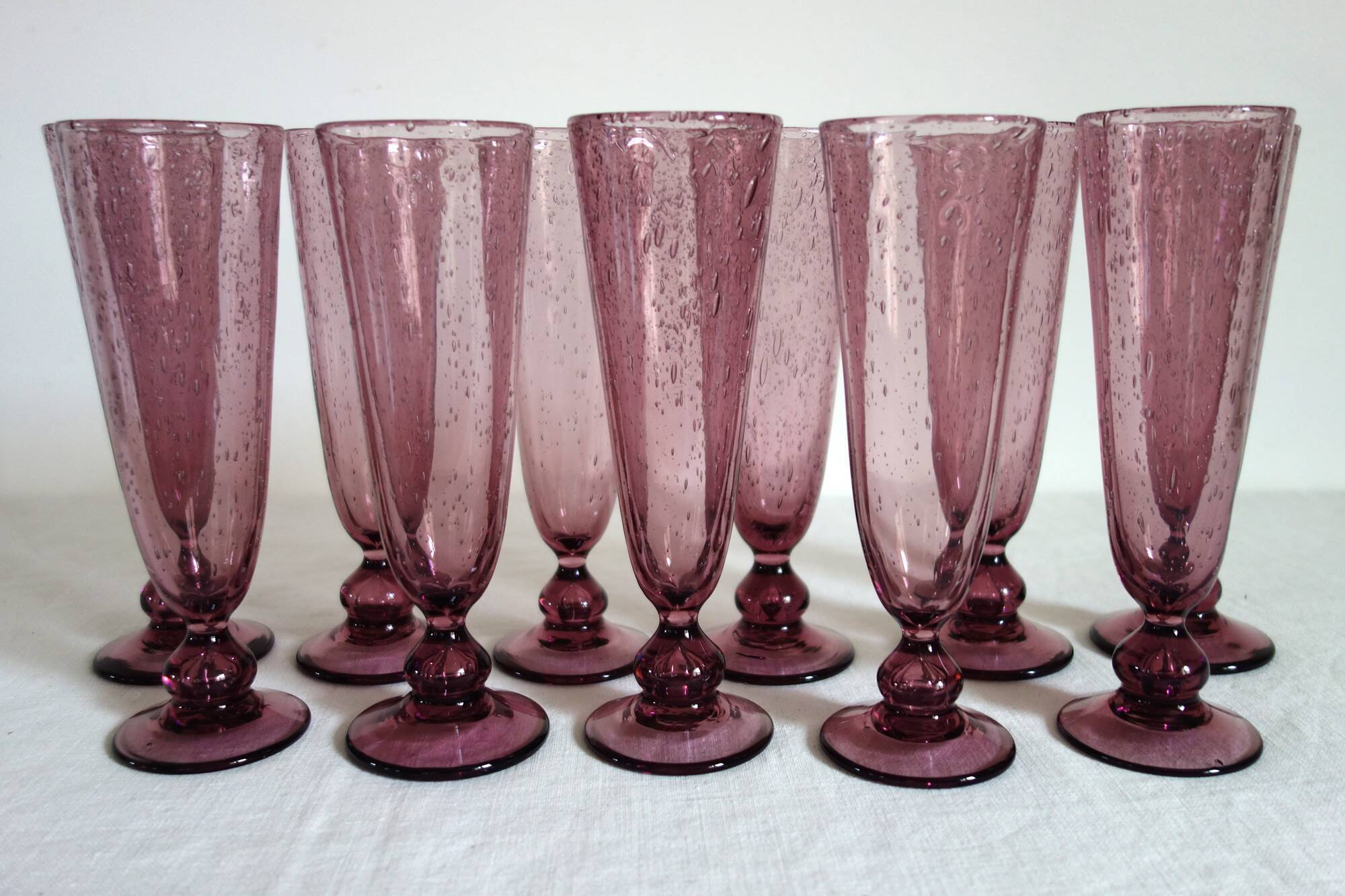 11 bubble-blown glasses Verrerie du Marais Riom