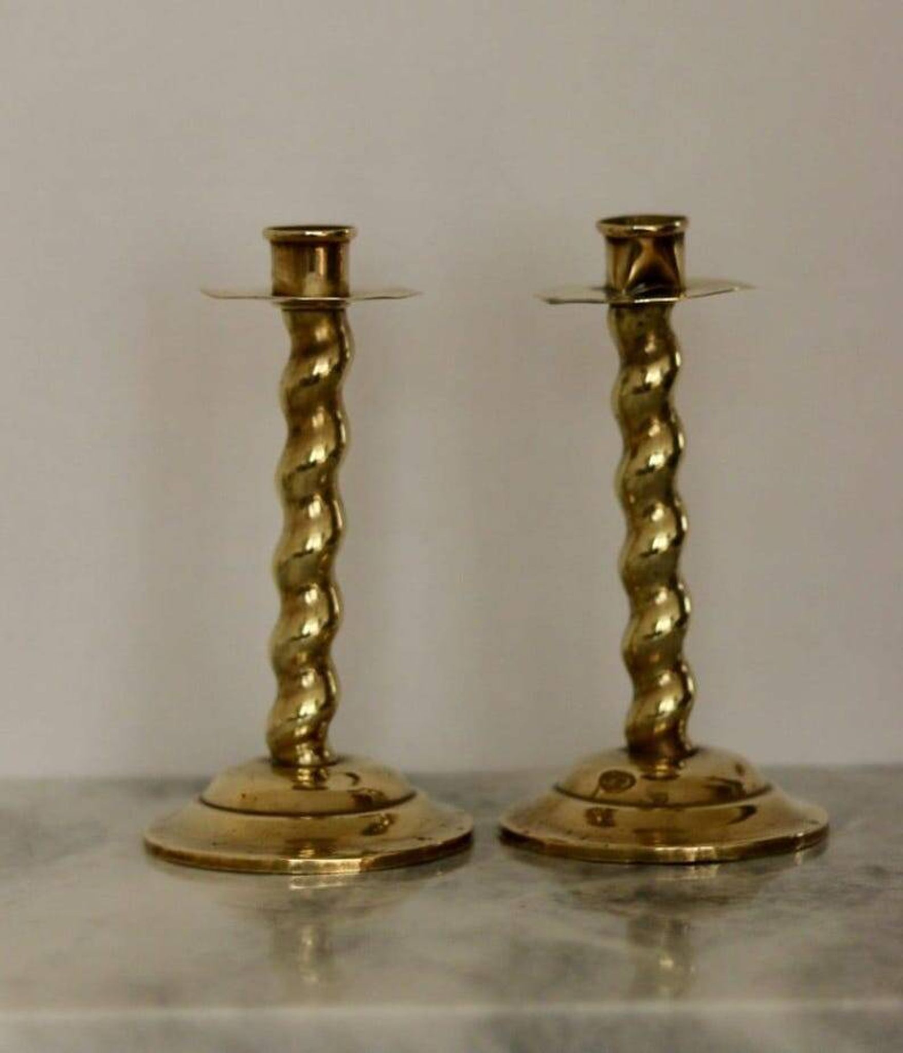 Pair of Vintage Swedish Brass Angel Candle Holders