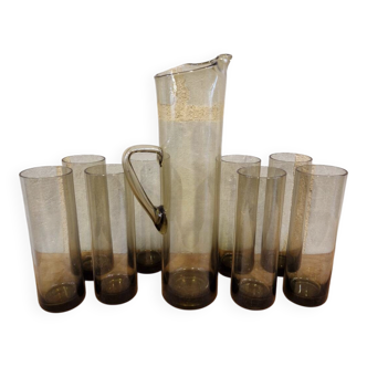 Service of 9 Pieces in Blown Glass Orangeade