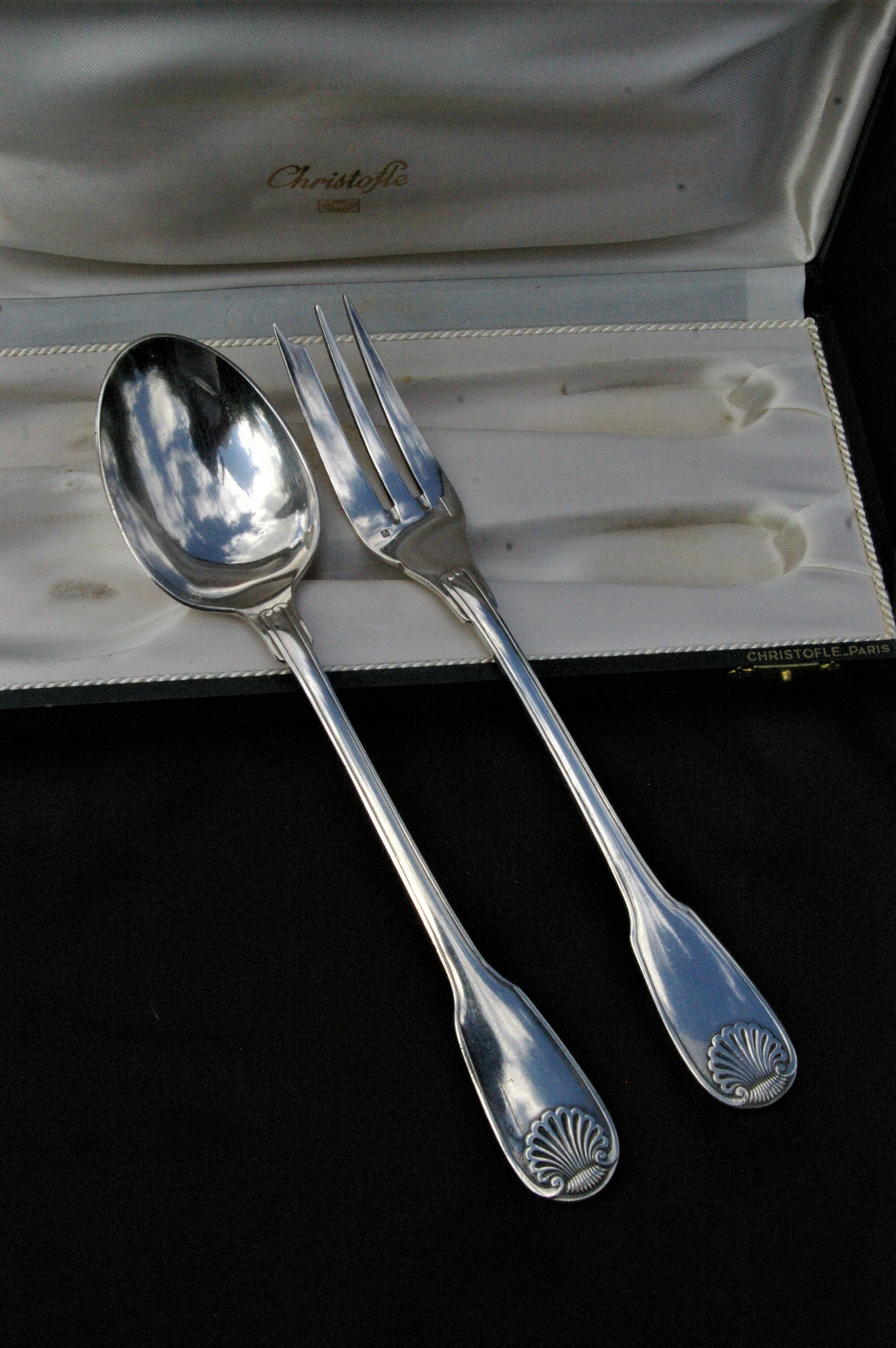 Christofle serving cutlery (fork / spoon) vendôme shell