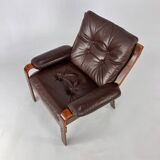 Mid-Century Scandinavian Leather and Bentwood Lounge Chair, 1960s