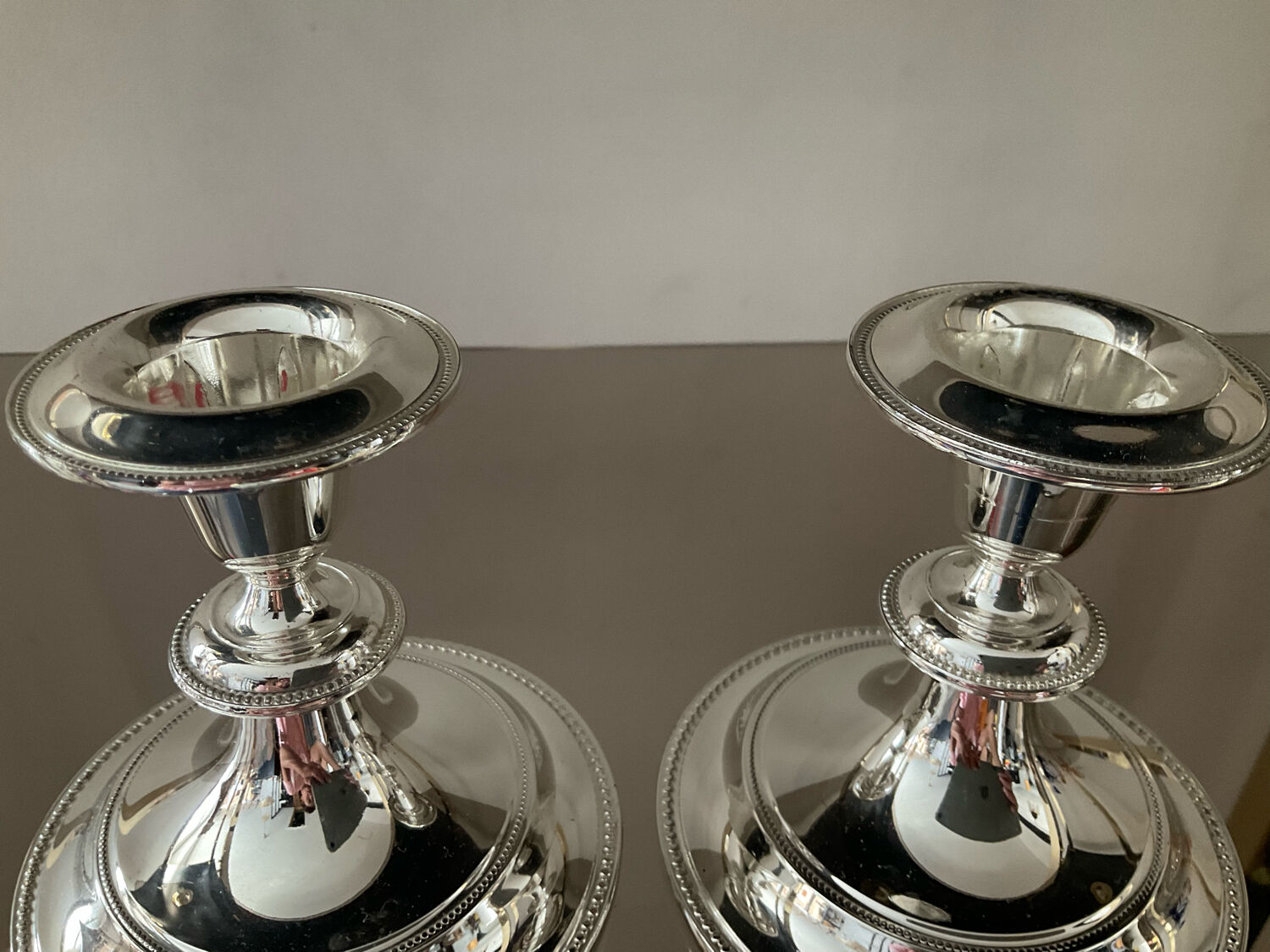 Pair of vintage silver metal candle holders