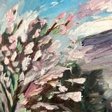 Old oil painting on panel exotic expressionist landscape signed