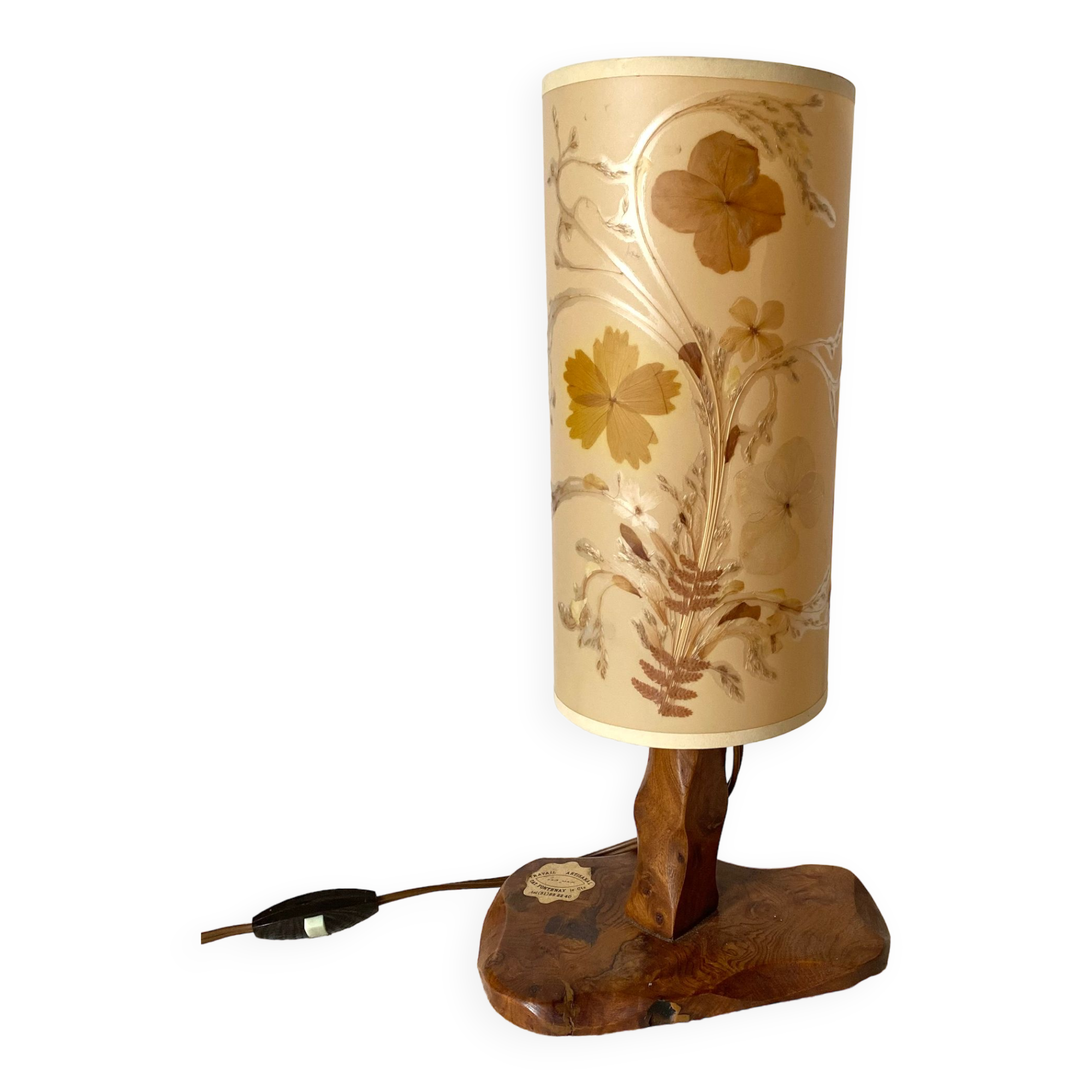 Vintage elm and dried flower lamp