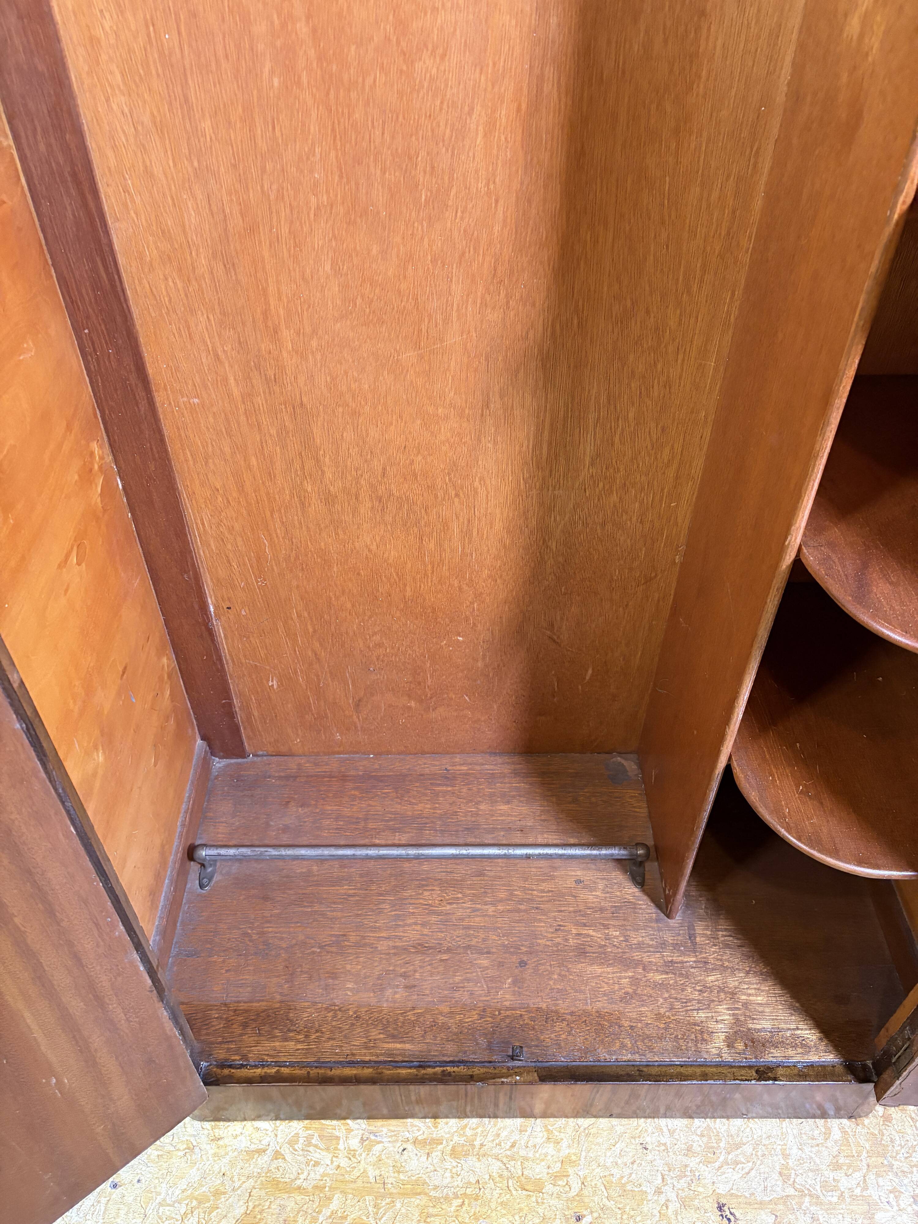 Art Deco Vintage 1930s  Figured Walnut Wardrobe Bookmatched Fitted Interior