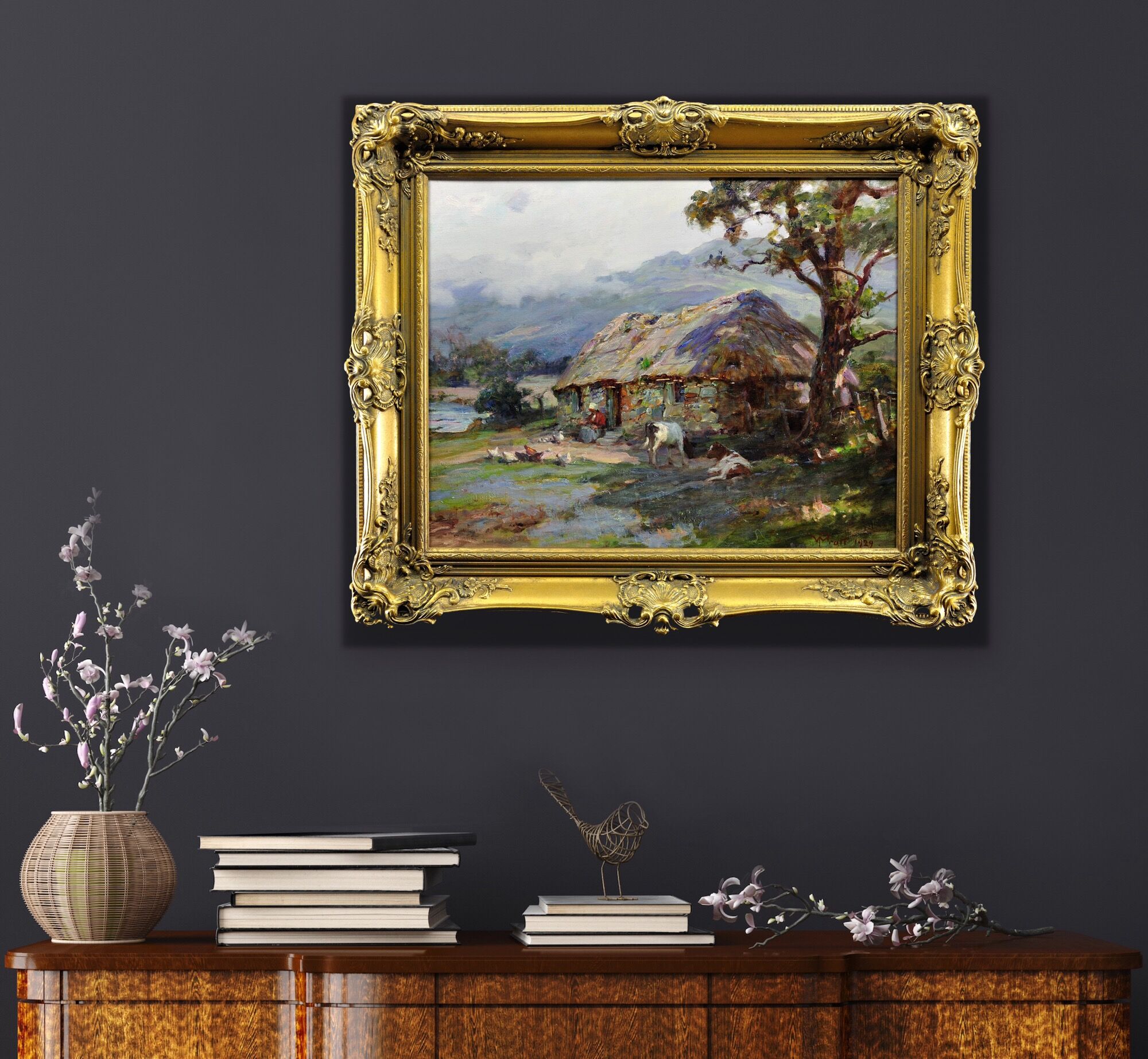 William Pratt 1855-1936.Crofters Scottish Highlands 1929 Oil On Canvas. Framed