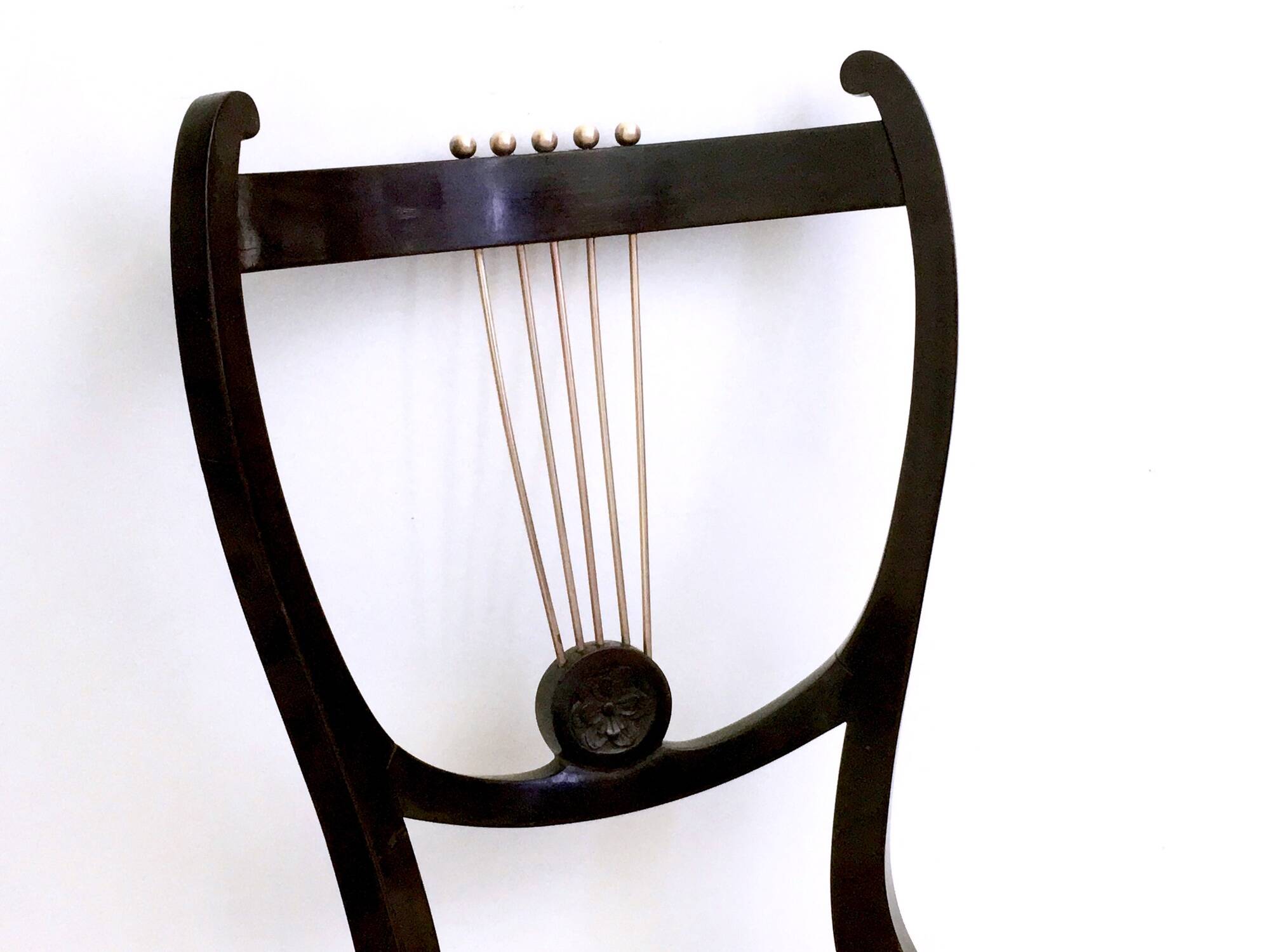 Set of Six Vintage Beech and Brass Dining Chairs with Goldenrod Fabric