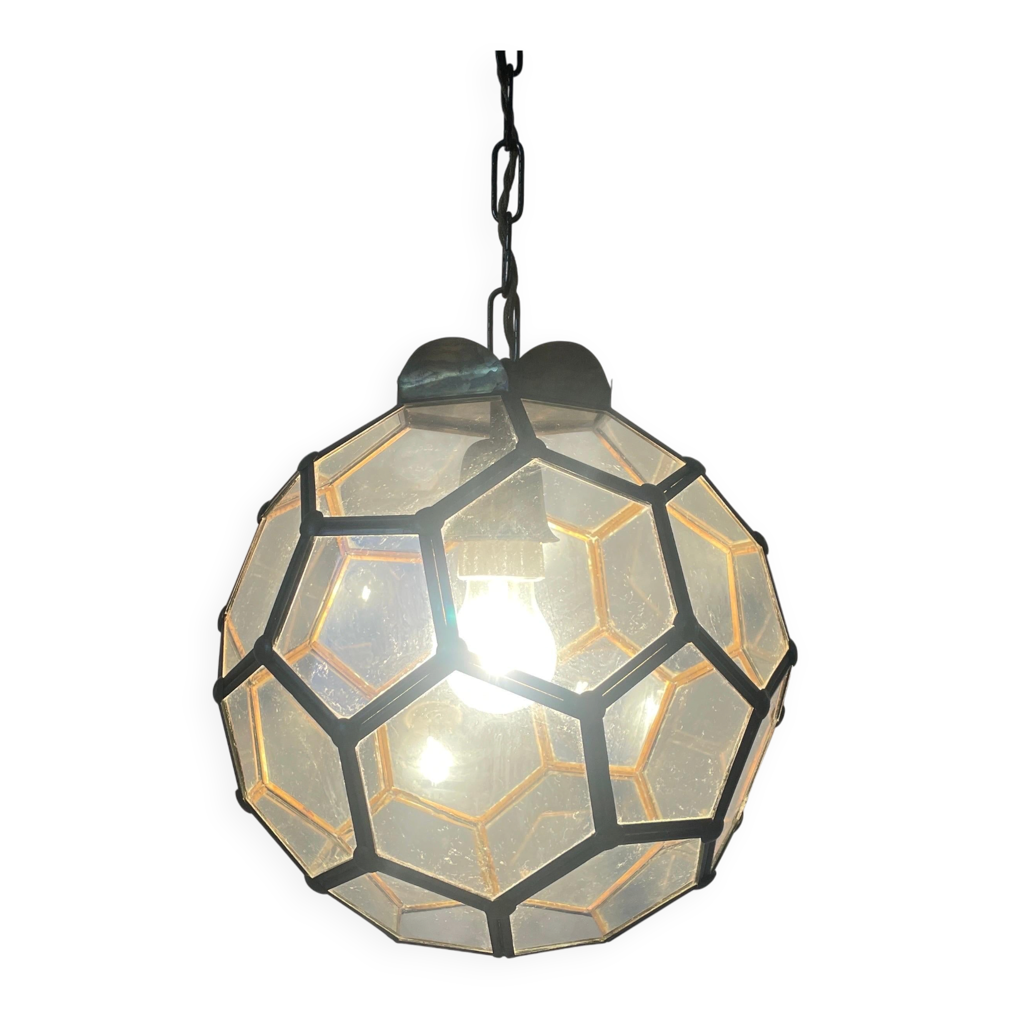 Italian Art Deco glass ceiling light in the shape of a honeycomb, 1950s, Italy.