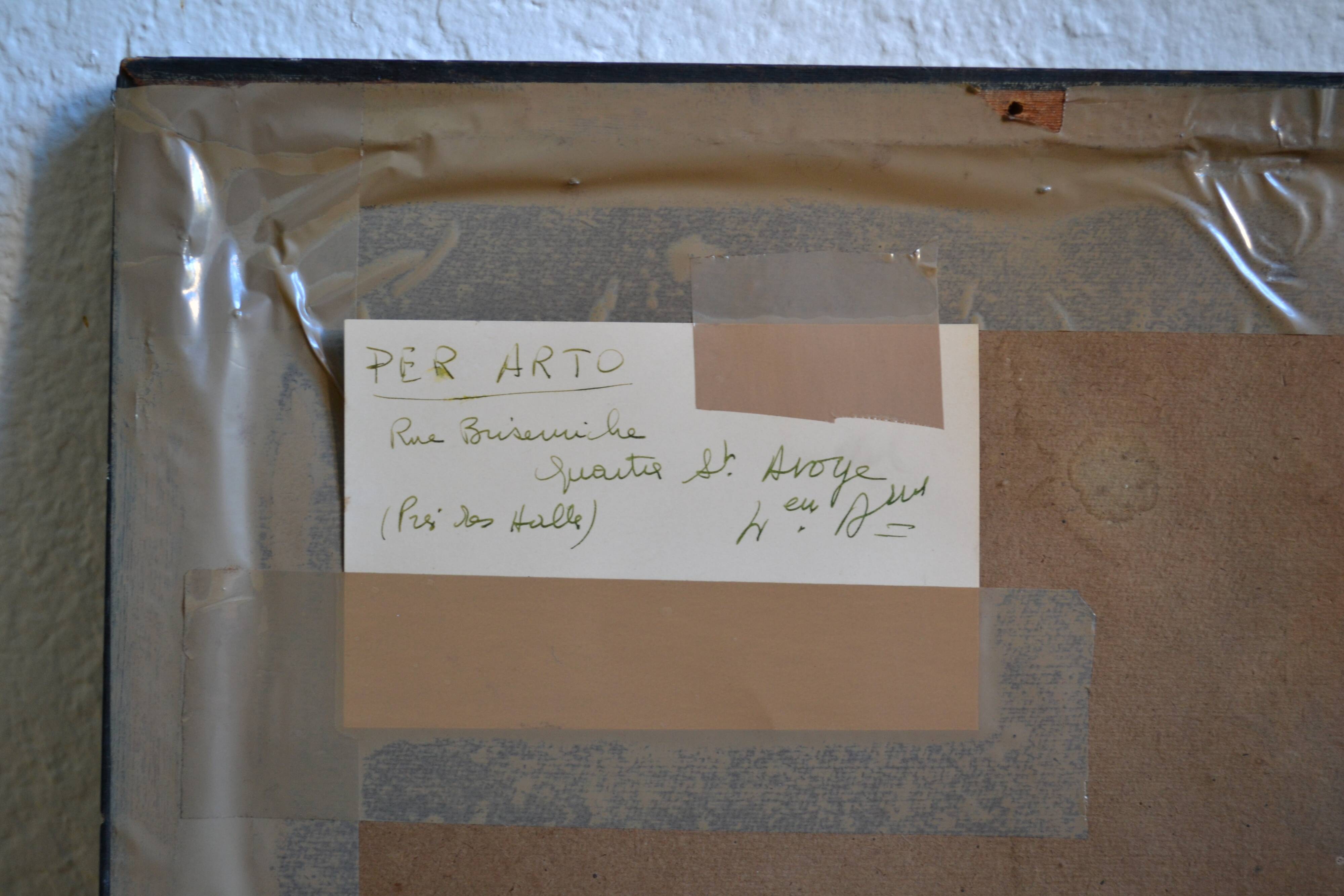 Ancient gouache painting rue brise miche le marais paris