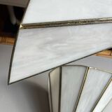 Pair of fan-shaped wall lights in glass paste and brass.