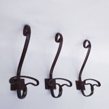 3 patères murales en fer forgé vintage