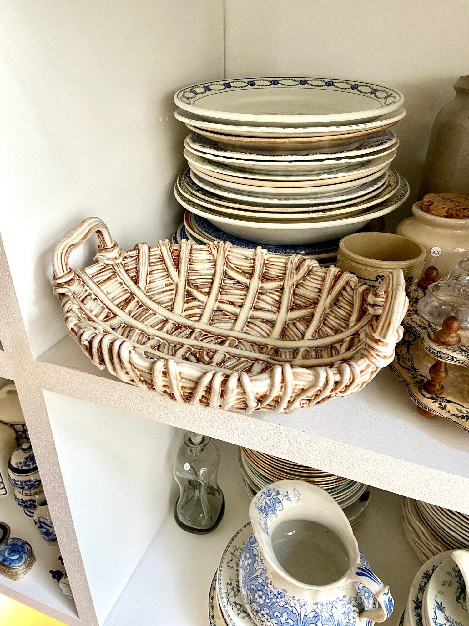 Beige woven ceramic oval cup