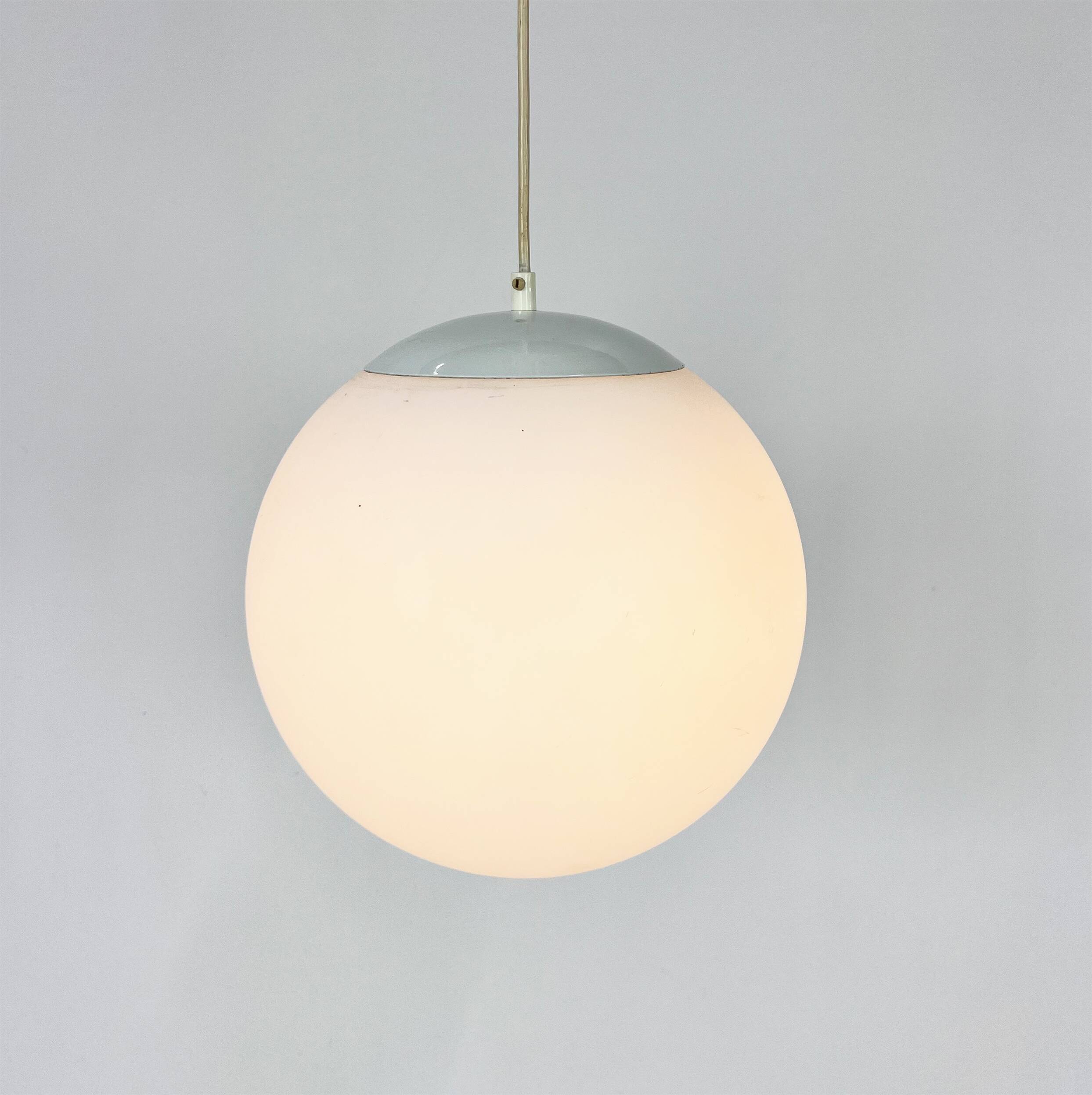 Vintage glass hanging ball lamp by hala zeist, 1960s