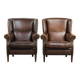 Ensemble de 2 fauteuils à oreilles en cuir de mouton de style anglais