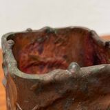 Brutalist metal block vase from the mid-century, 1960s.