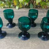 Six Roemer glasses in green blown crystal with "pastilles" decoration