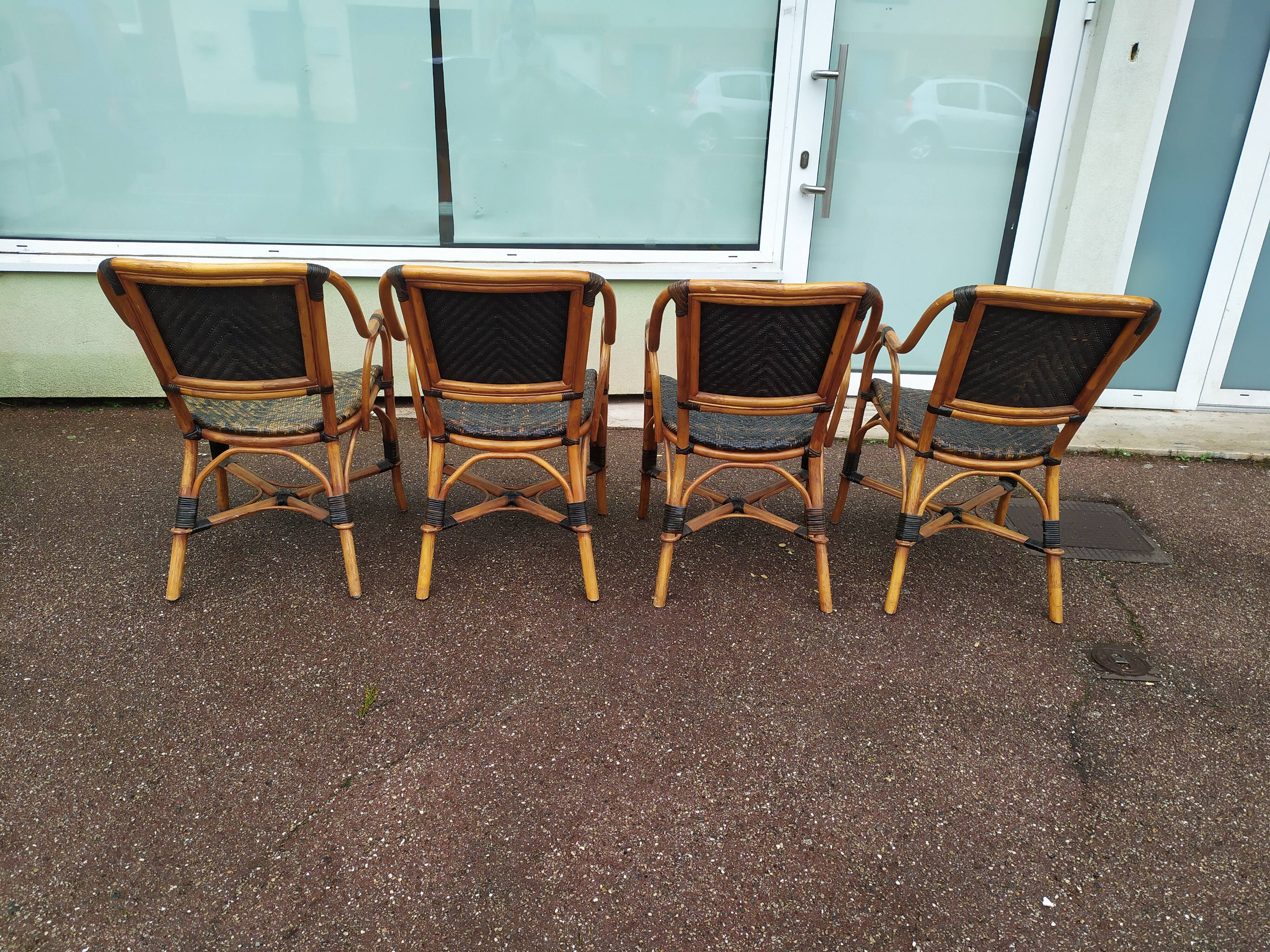 4 Fauteuil Boho chic 2 tons en Rotin, café bistro Vintage