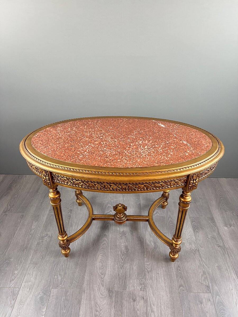 Louis XVI style oval table with marble top, 19th century