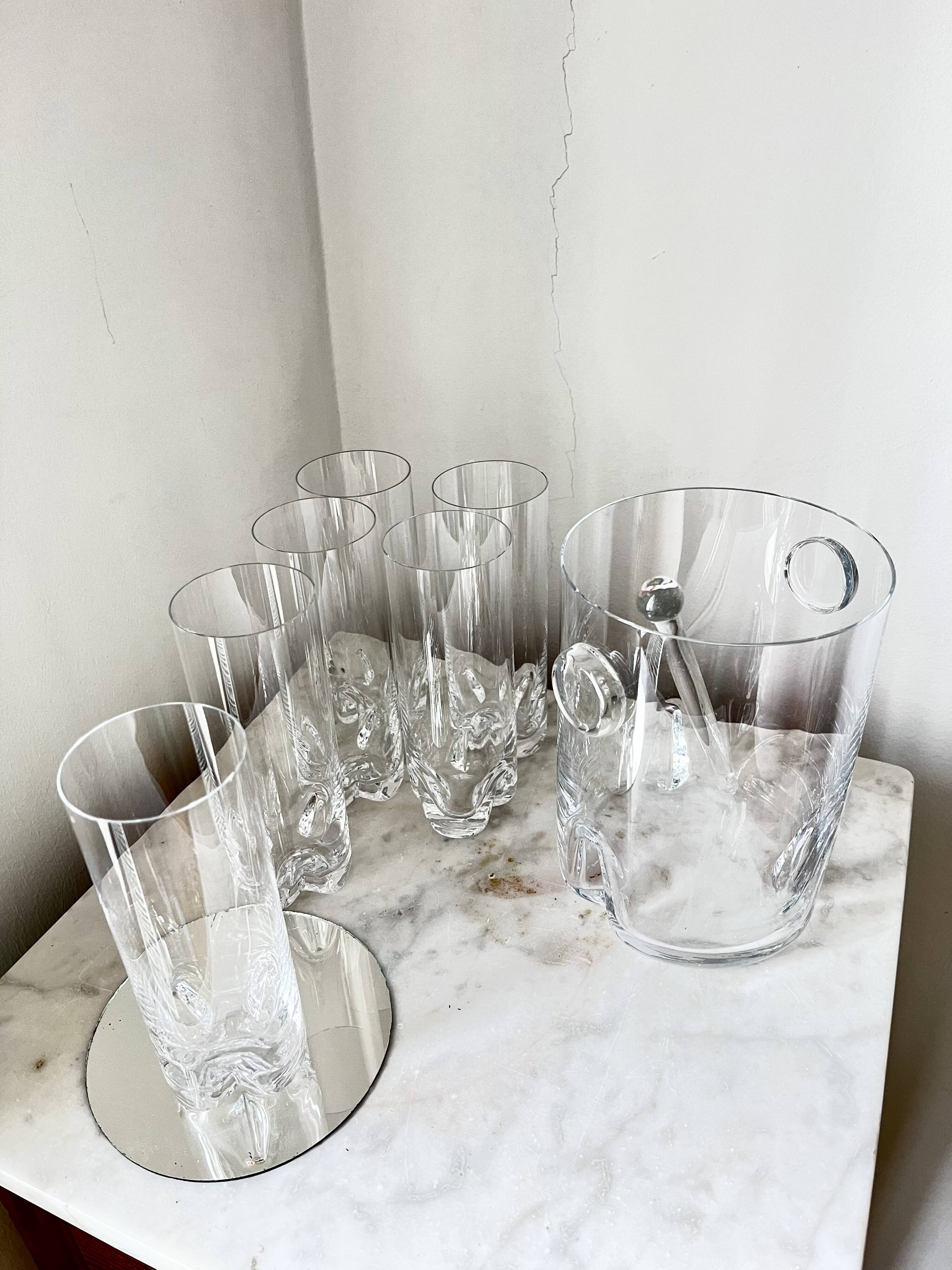 Vintage Bohemian Crystal Ice Bucket & 6 Glasses, Czech Rep. 80s
