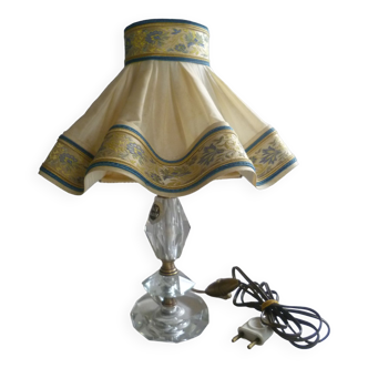 Lampe de chevet en verre taille et son abat jour 60's