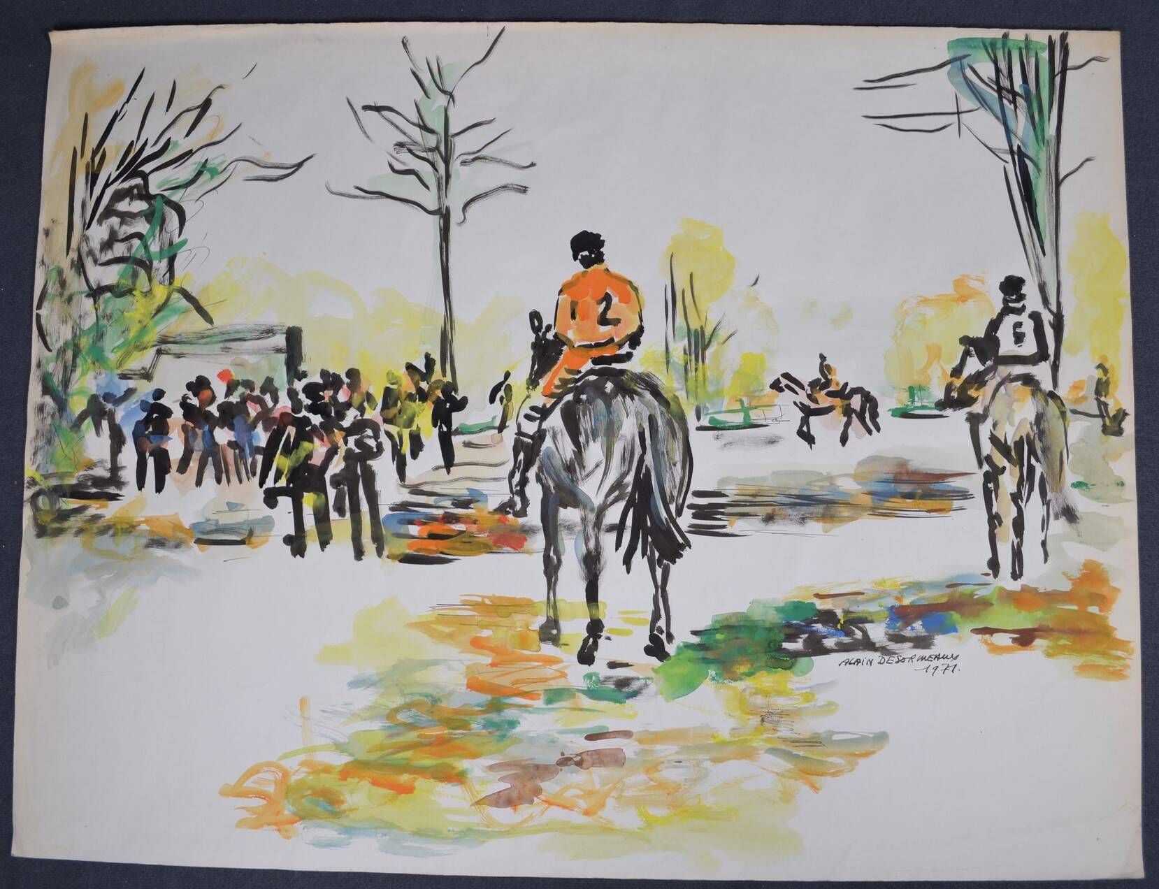 Alain Desormeaux (1931-2010) "The Riders" 1971 Oil on strong paper, signed and dated