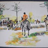 Alain Desormeaux (1931-2010) "The Riders" 1971 Oil on strong paper, signed and dated