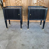 pair of art deco bedside tables in black lacquered mahogany