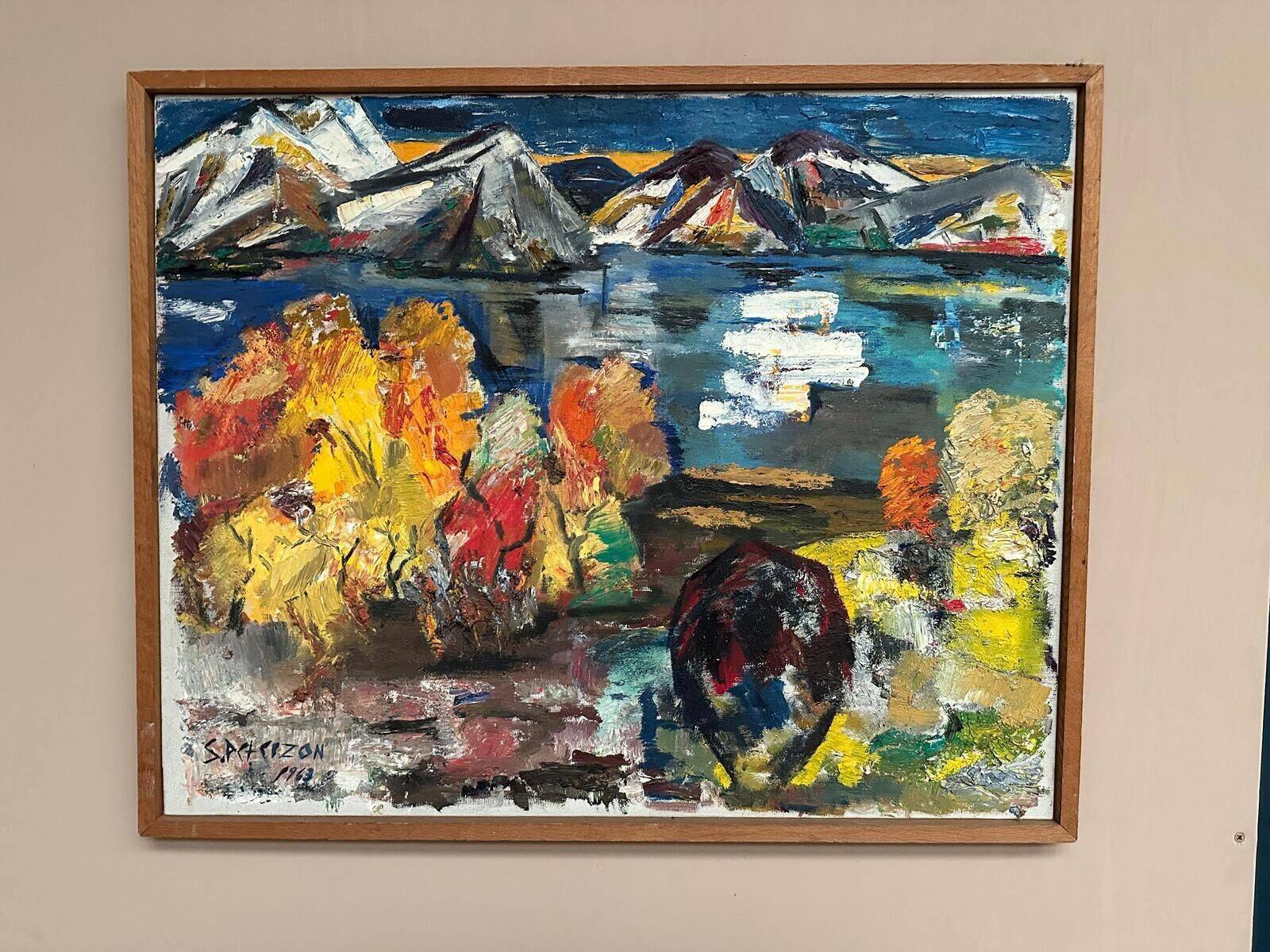 Original Large Mid Century Swedish Oil On Canvas – “Abstract Landscape” By S. Pctcizon –1963 – Vintage & Framed – 85 × 69 Cm (33.5" × 27.2")