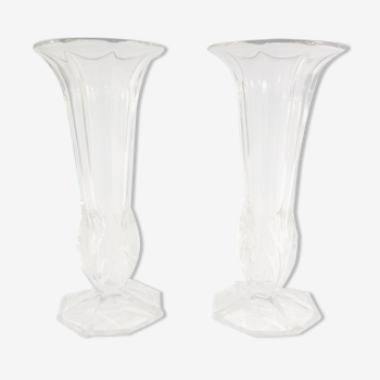 Duo of thick glass vases