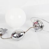 Hanging lamp up and down white opaline globe and aluminum chrome
