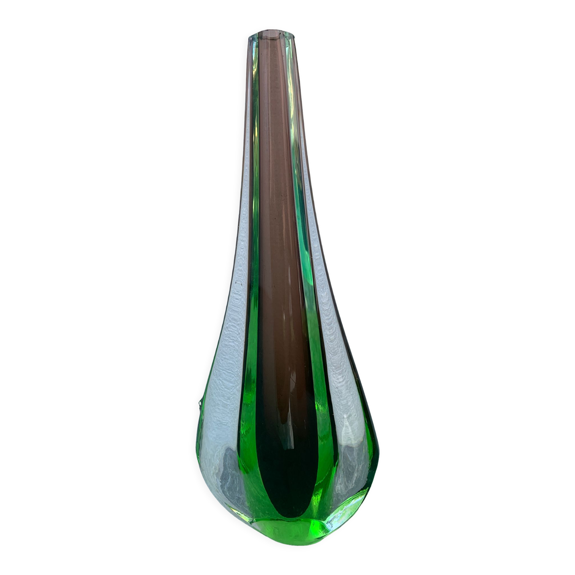 Green and red glass soliflore Sommerso Murano vase 1970