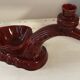 Ruby red ceramic pocket ashtray from Vallauris, numbered.