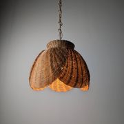 Wicker organic modern pendant lamp with overlapping petal shade, late 20th century