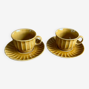 Duo de grandes tasses ocre vintage