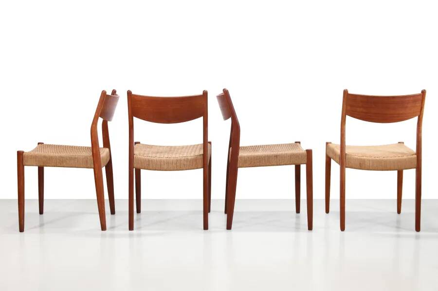 Set of four teak and papercord Marten Franckena chairs for Fristho