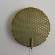 Pair of green plexiglass and gold metal wall lights by Erco, 1950s, Germany.