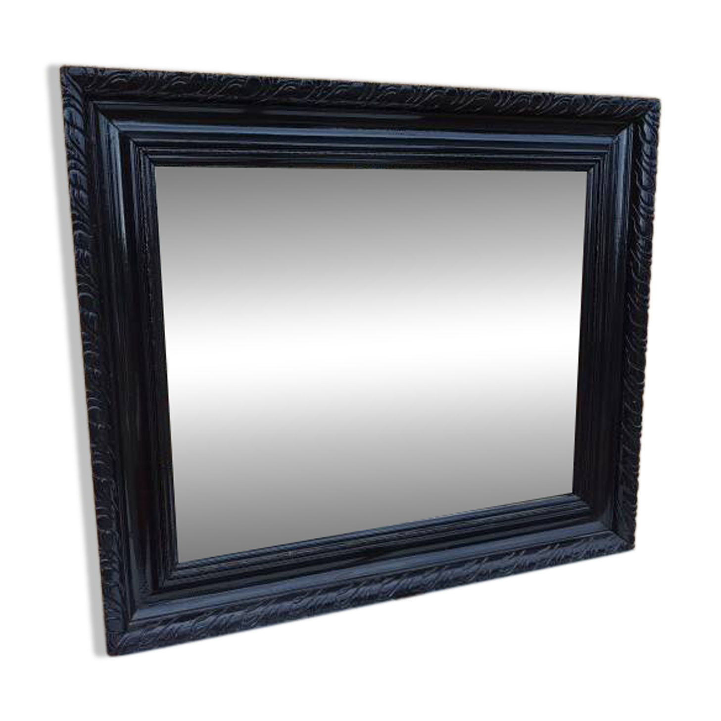 Black lacquered wood mirror "originally punctured"