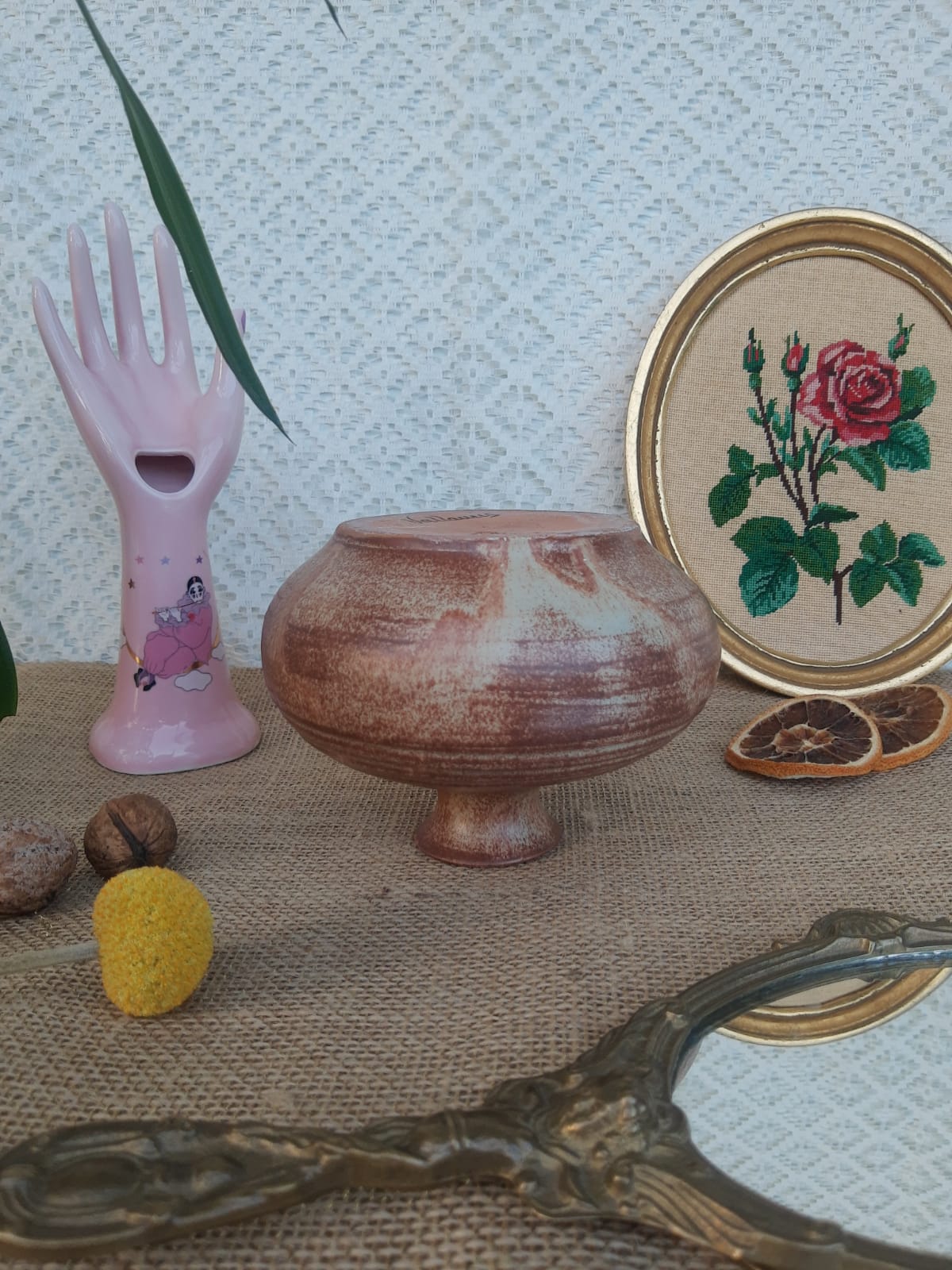 Vase pique flower in sandstone signed Vallauris vintage