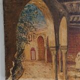 Oil painting on canvas of the courtyard of the pasha's mosque in Oran 1948