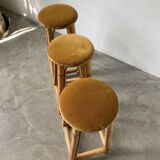 Set of three rattan high stools