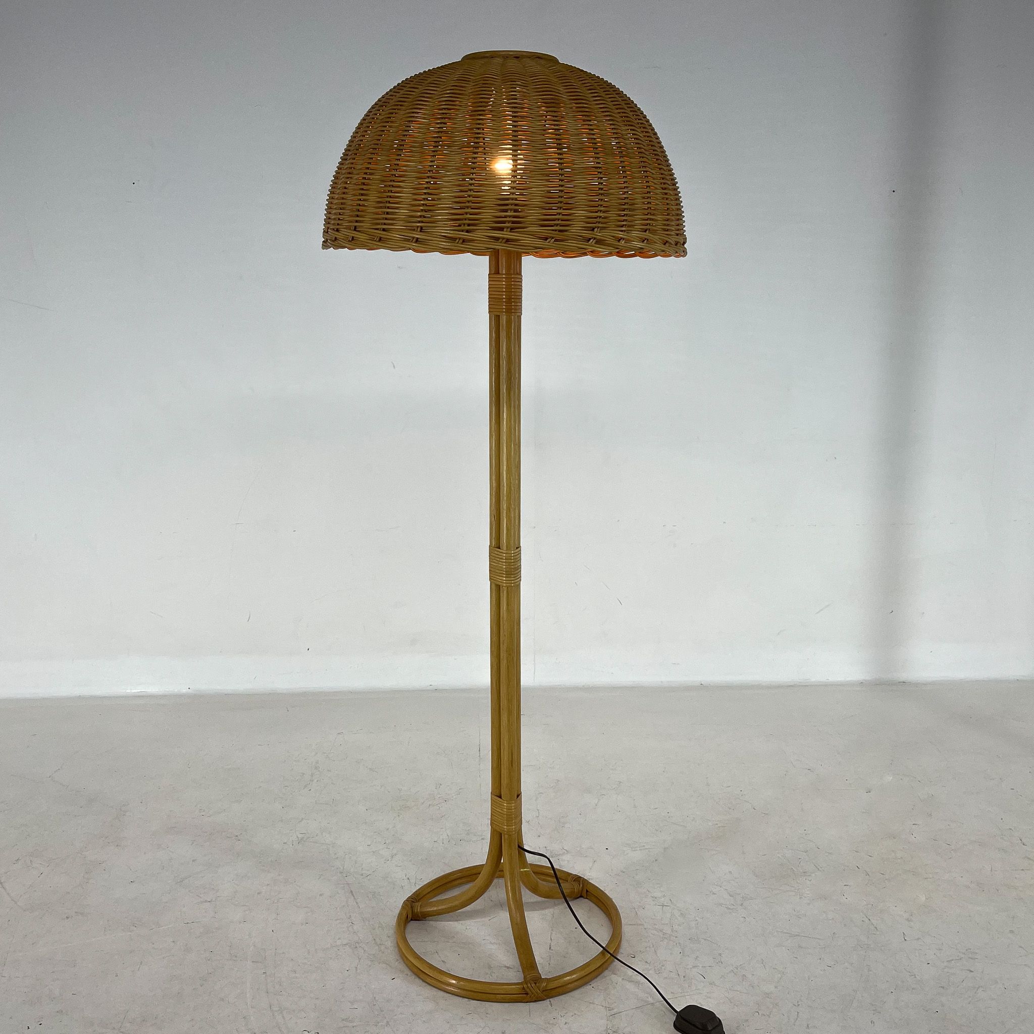 1980's Rattan Floor Lamp, Czechoslovakia