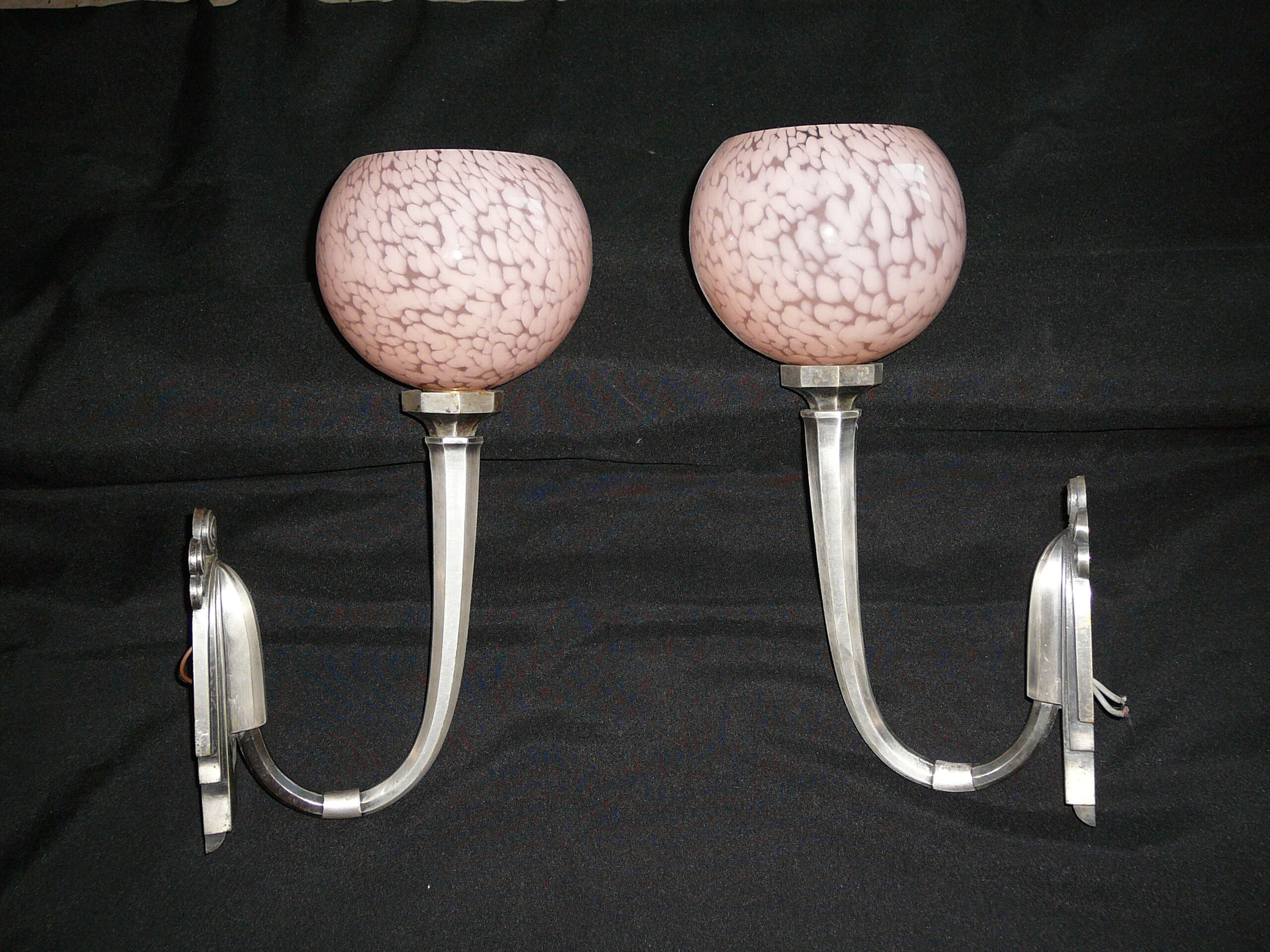 Pair of art deco wall light clichy glass