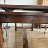 Solid cherry farmhouse table + 8 metal chairs - 2 extensions