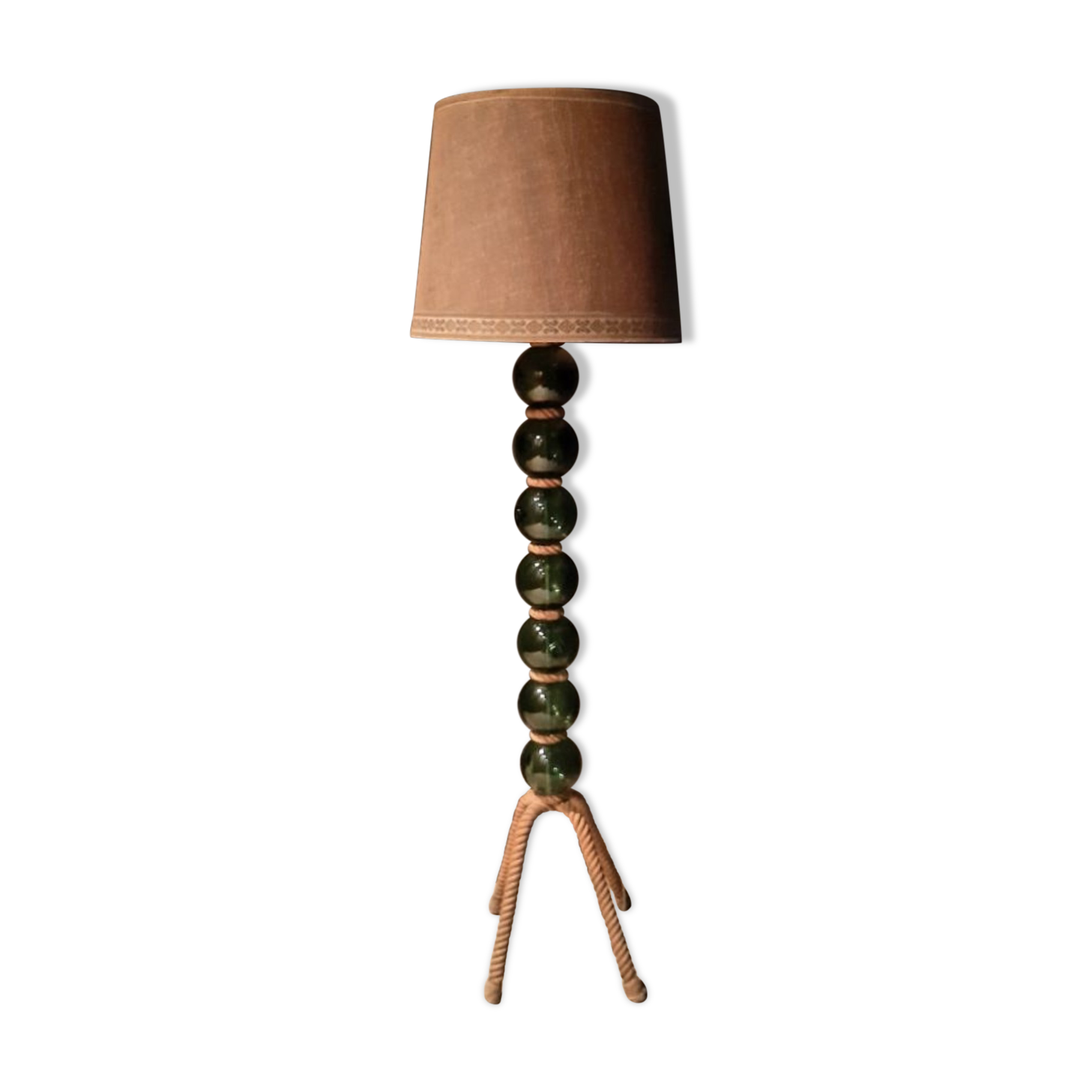 Lampadaire vintage en corde et boules de verre