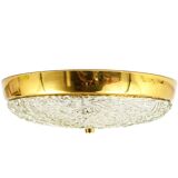 Applique Plafond Ronde J.T. Kalmar en Laiton et Verre Texturé, Moderne du Milieu du Siècle, Autriche, Années 1950