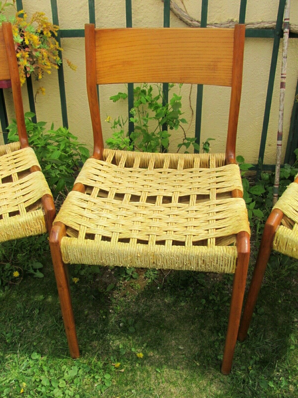 Three Scandinavian chairs - seated in braided rope