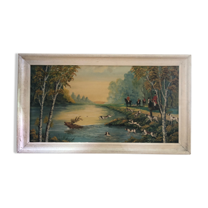 Ancien tableau huile sur panneau