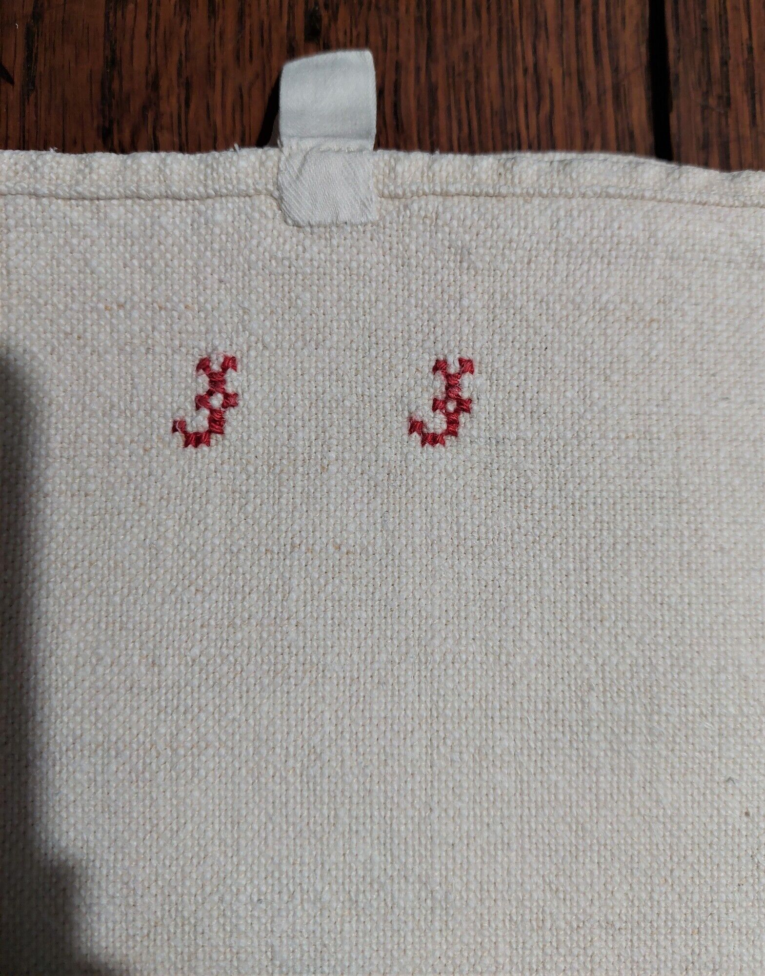Old tea towels series of three monogram red J J hemp 57 X 90 cm