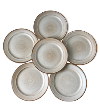 6 assiettes plates vintage en grès, années 1970 GRES