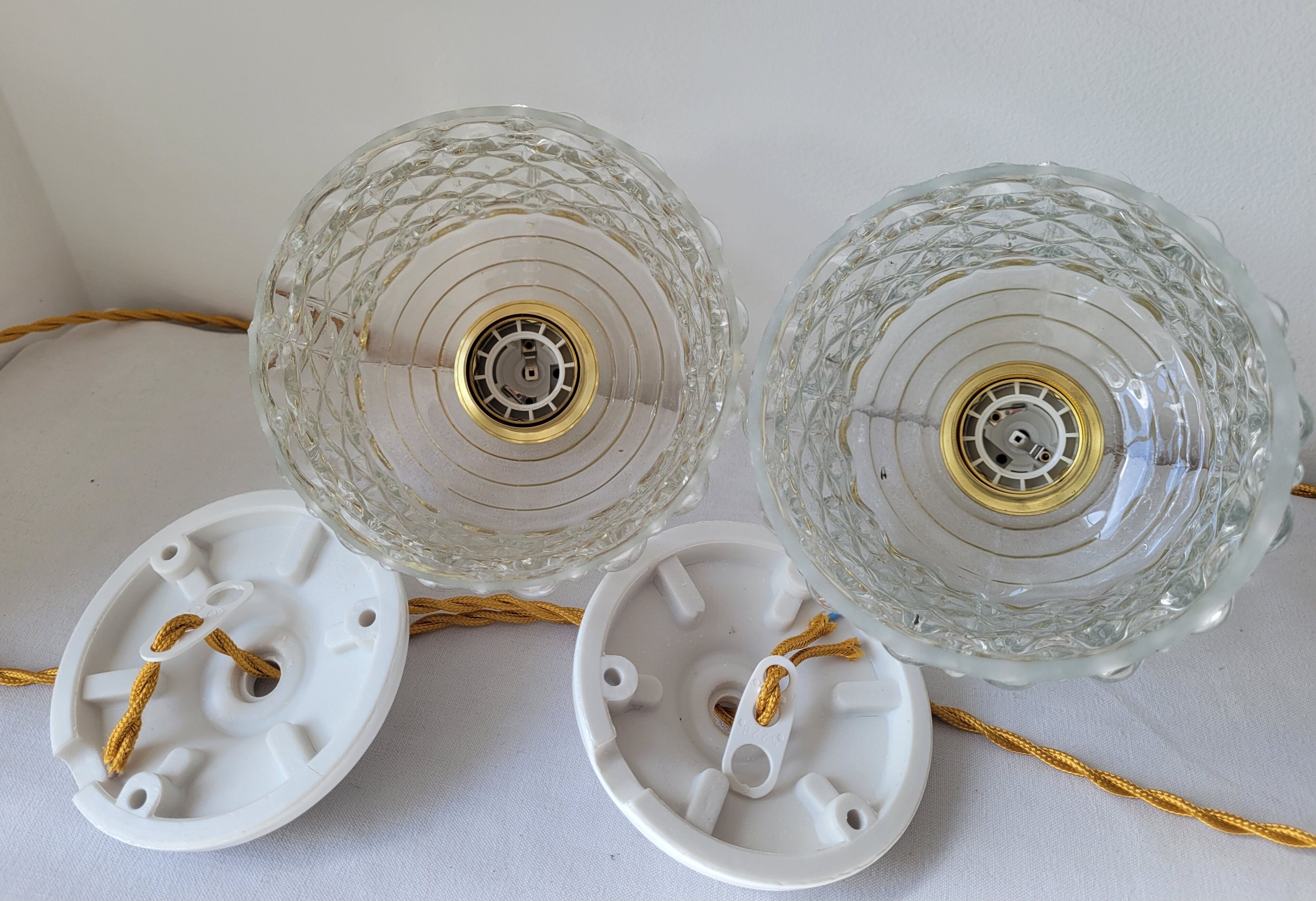 Duo of molded glass pendant lights